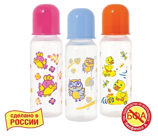Курносики Бутылочка пласт+соска латекс 250мл 11143 (Мир Детства)